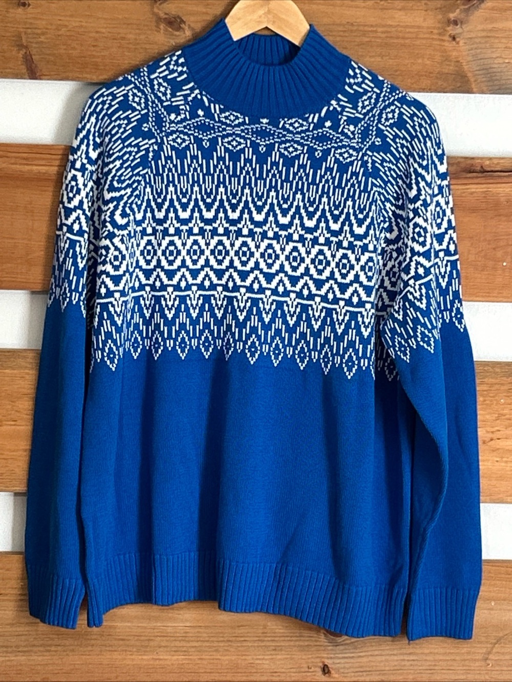 Candace Cameron Bure Royal Blue Mock Neck Long Sleeve Sweater w/White Design XL